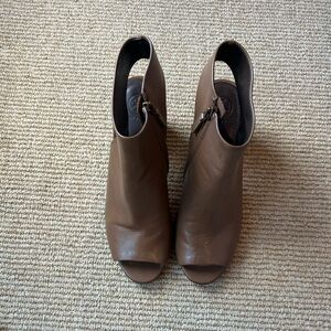 Tory Burch Brown Peep Toe Leather Booties